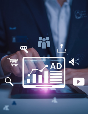 Marketer analyzing online ad campaigns and audience targeting data, showcasing practical skills learned in performance marketing
