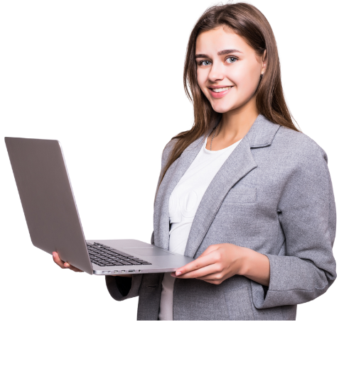 Smiling young woman holding a laptop beside Skill Makeover section explaining why their online course stands out.