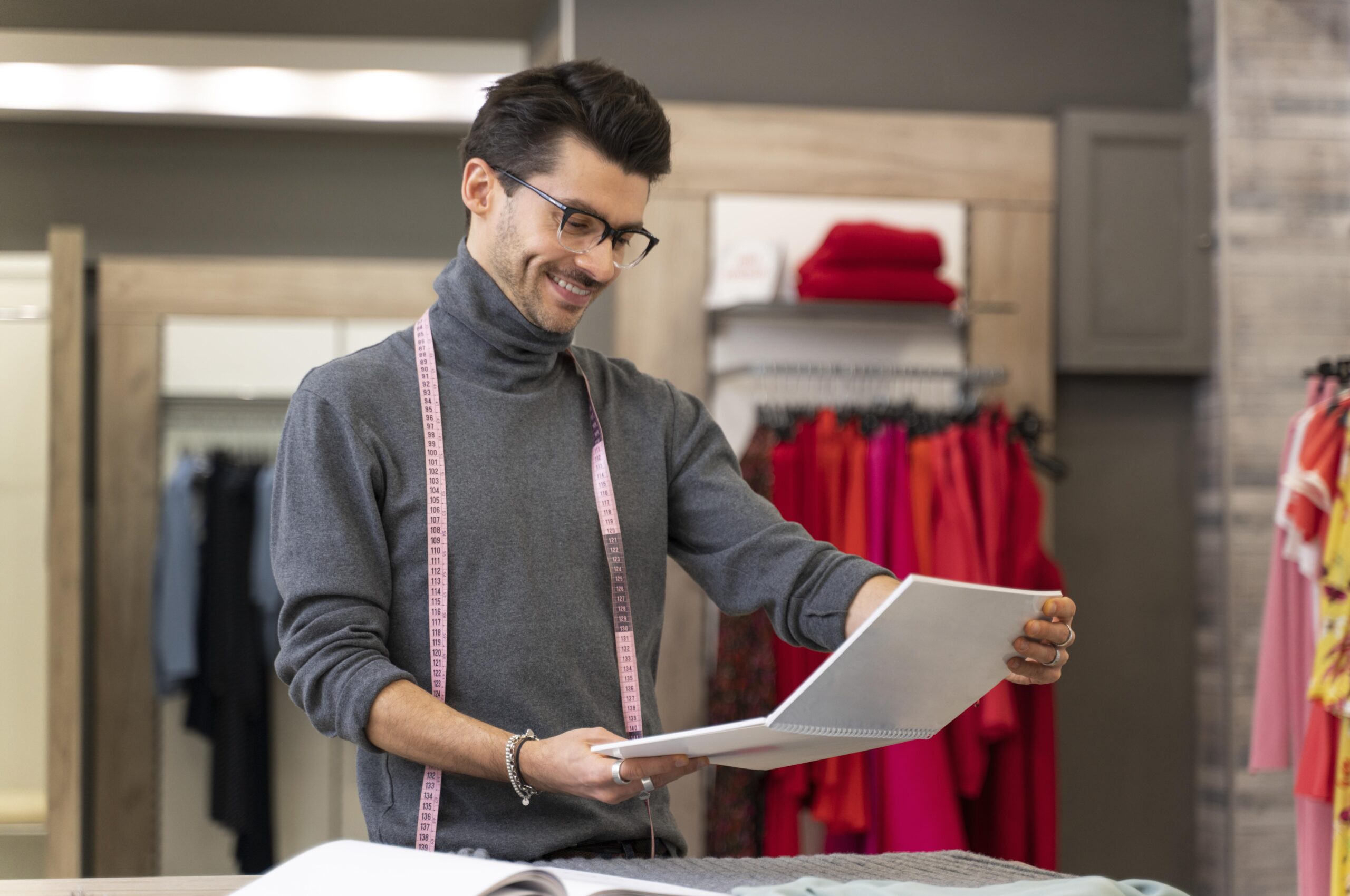 Entrepreneur reviewing work in a boutique – SkillMakeover helps business owners learn digital marketing and grow their brand online